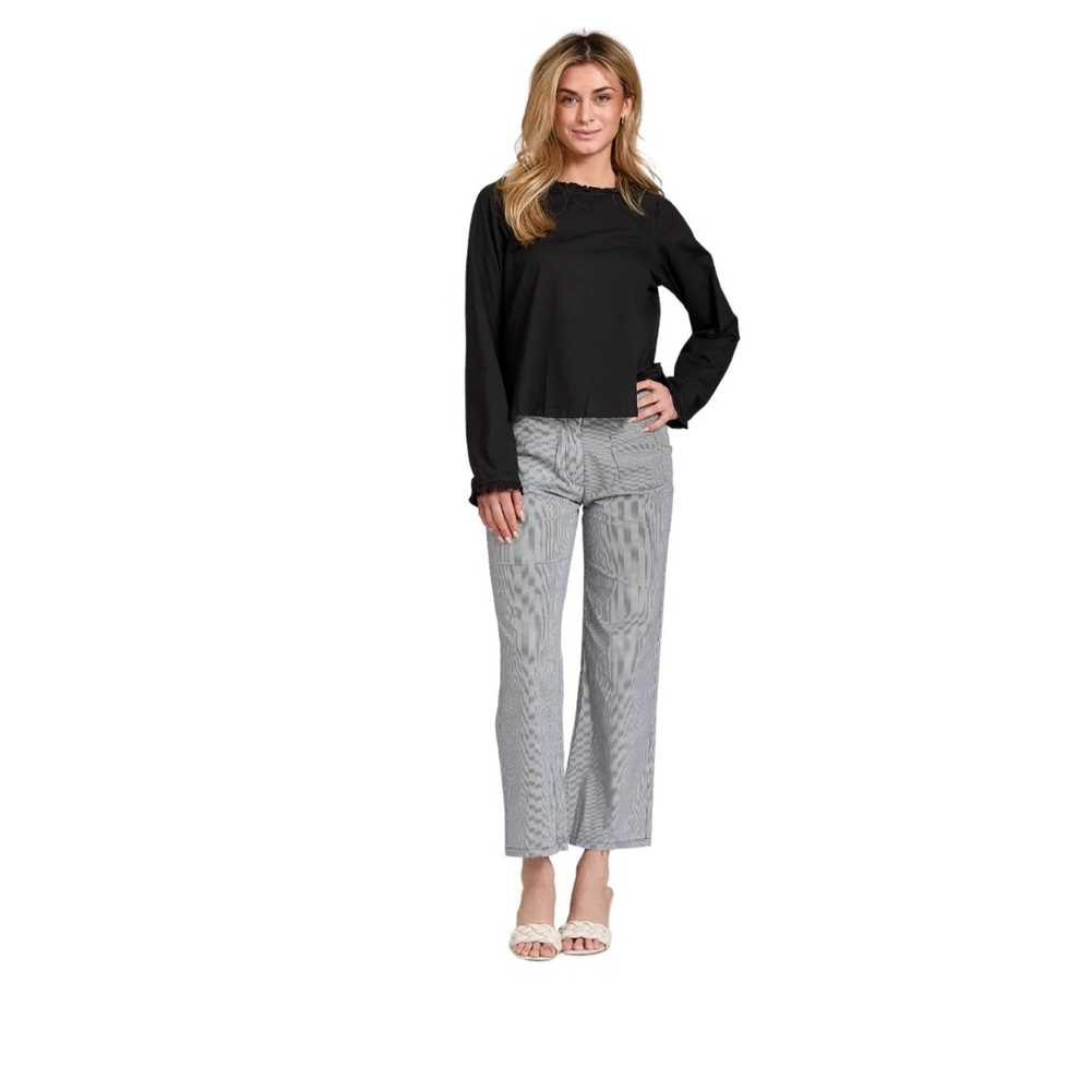 Taylor Tillman Women's Margot Boxy Black Cotton Lon Sleeve, Ruffle, S, $170 NWT